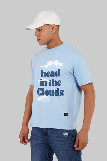 Head In The Clouds Powder Blue Oversized Fit T-Shirt Men