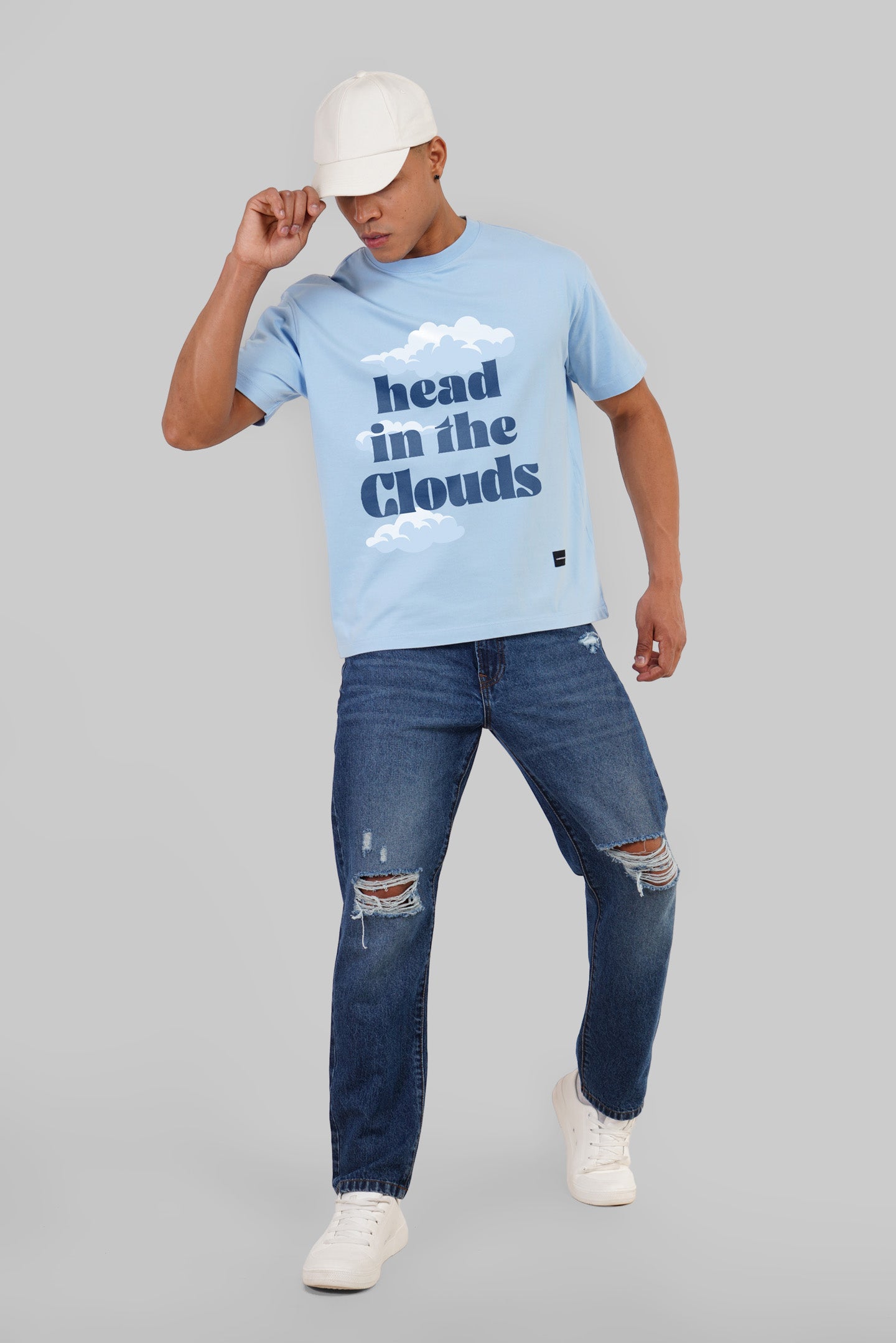 Head In The Clouds Powder Blue Oversized Fit T-Shirt Men