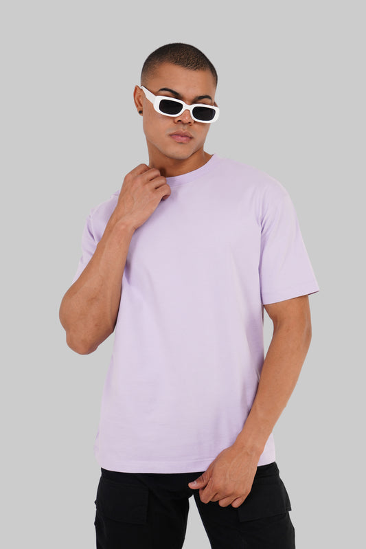 Solid Lilac Half Sleeves T-Shirt For Men Oversized Fit