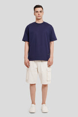 Only Good Vibe Navy Blue Oversized Fit T-Shirt Men Pic 5