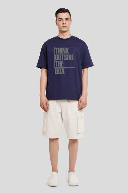 Think Outside The Box Navy Blue Printed T Shirt Men Oversized Fit With Front Design Pic 4