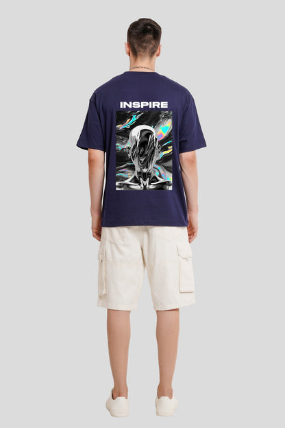 Inspire Navy Blue Printed T Shirt Men Oversized Fit With Front And Back Design Pic 5