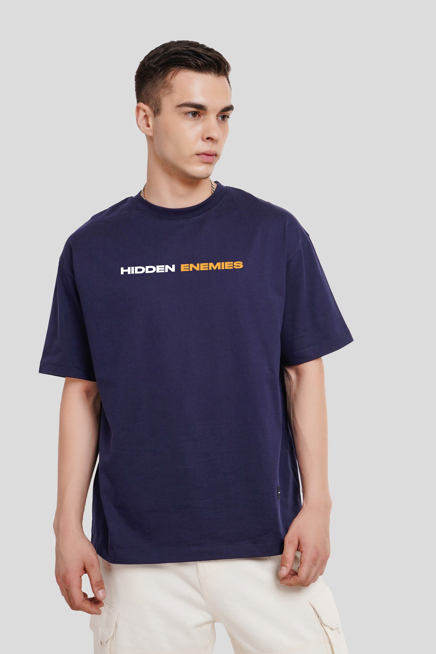 Hidden Enemies Navy Blue Printed T-Shirt