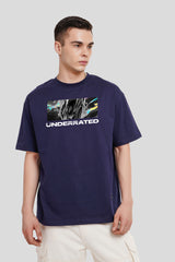 Inspire Navy Blue Printed T Shirt Men Oversized Fit With Front And Back Design Pic 1