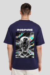 Inspire Navy Blue Printed T Shirt Men Oversized Fit With Front And Back Design Pic 2