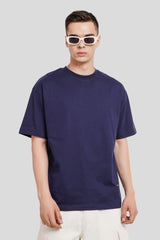 Only Good Vibe Navy Blue Oversized Fit T-Shirt Men Pic 2