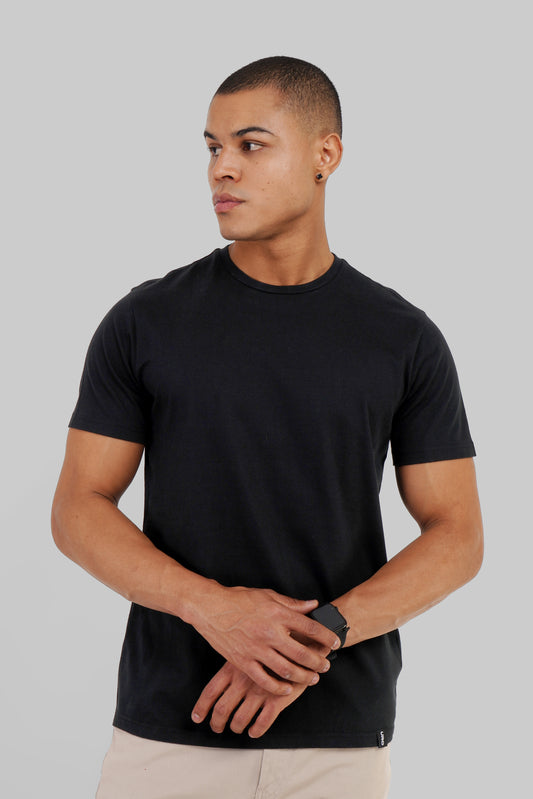 Solid Black Half Sleeves T-Shirt For Men Regular Fit