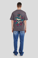 Skull Snake Dark Grey Printed T Shirt Men Oversized Fit With Front And Back Design Pic 5