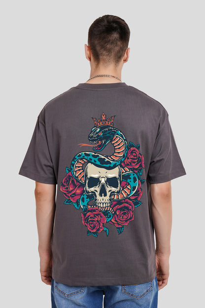 Skull Snake Dark Grey Printed T Shirt Men Oversized Fit With Front And Back Design Pic 2