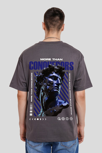More Than Conquerors Dark Grey Printed T Shirt Men Oversized Fit With Front And Back Design Pic 2