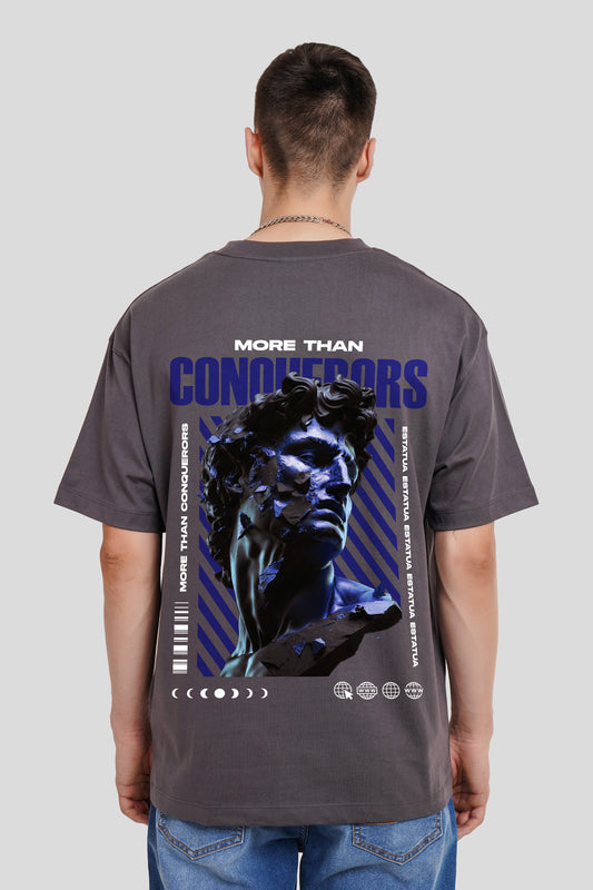 More Than Conquerors Dark Grey Printed T-Shirt Men Oversized Fit