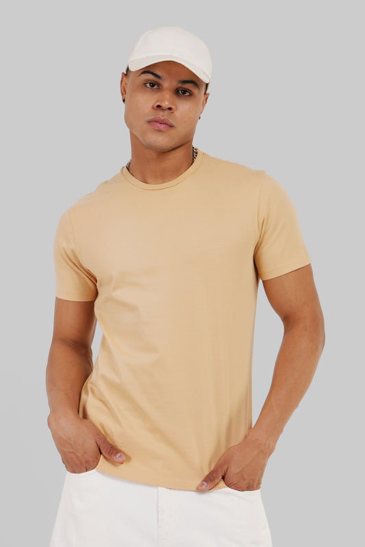 Solid Beige Half Sleeves T-Shirt For Men Regular Fit