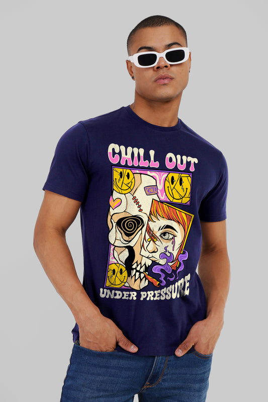 Chilling Under Pressure Navy Blue Regular Fit T-Shirt Men