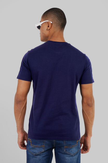 Just Peace Navy Blue Regular Fit T-Shirt Men