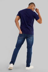 Happy Wishes Navy Blue Regular Fit T-Shirt Men