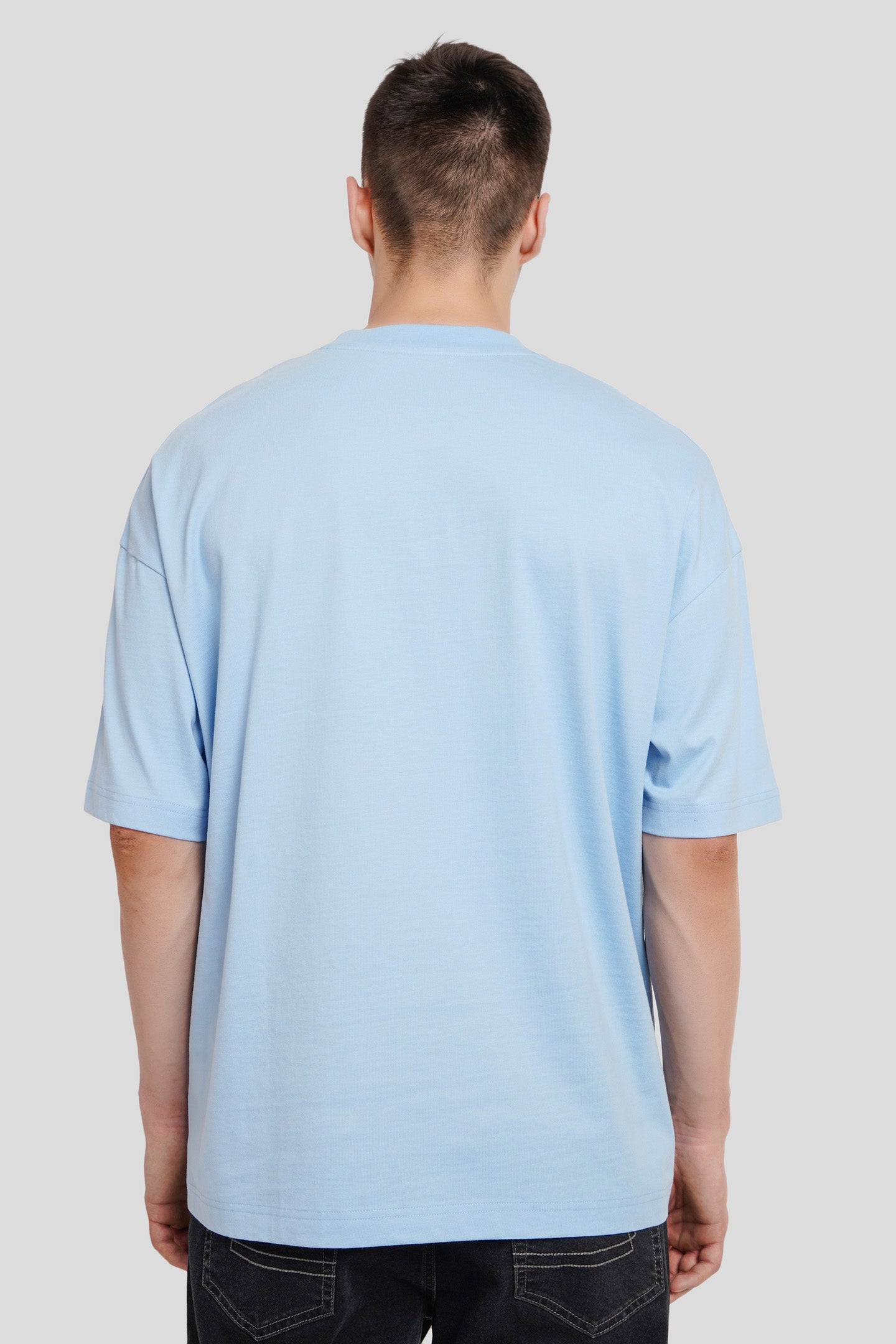 Swag Powder Blue Printed T Shirt Men Baggy Fit With Front Design Pic 2
