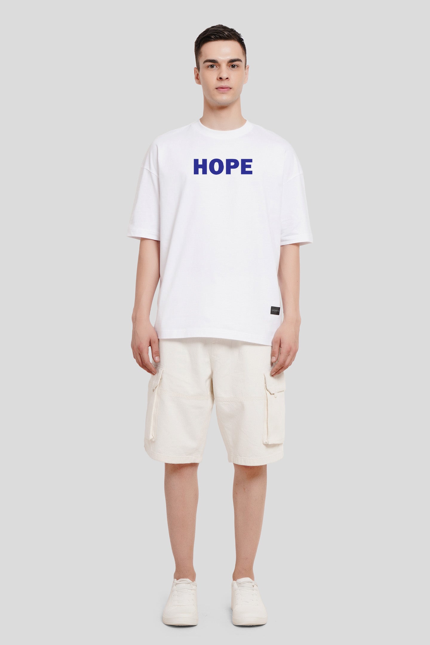 Hope White Printed T Shirt Men Baggy Fit With Front And Back Design Pic 4
