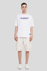 The Complexity Of Simplicity White Printed T Shirt Men Baggy Fit With Front And Back Design Pic 4