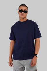 Angry Bunny Navy Blue Oversized Fit T-Shirt Men Pic 2