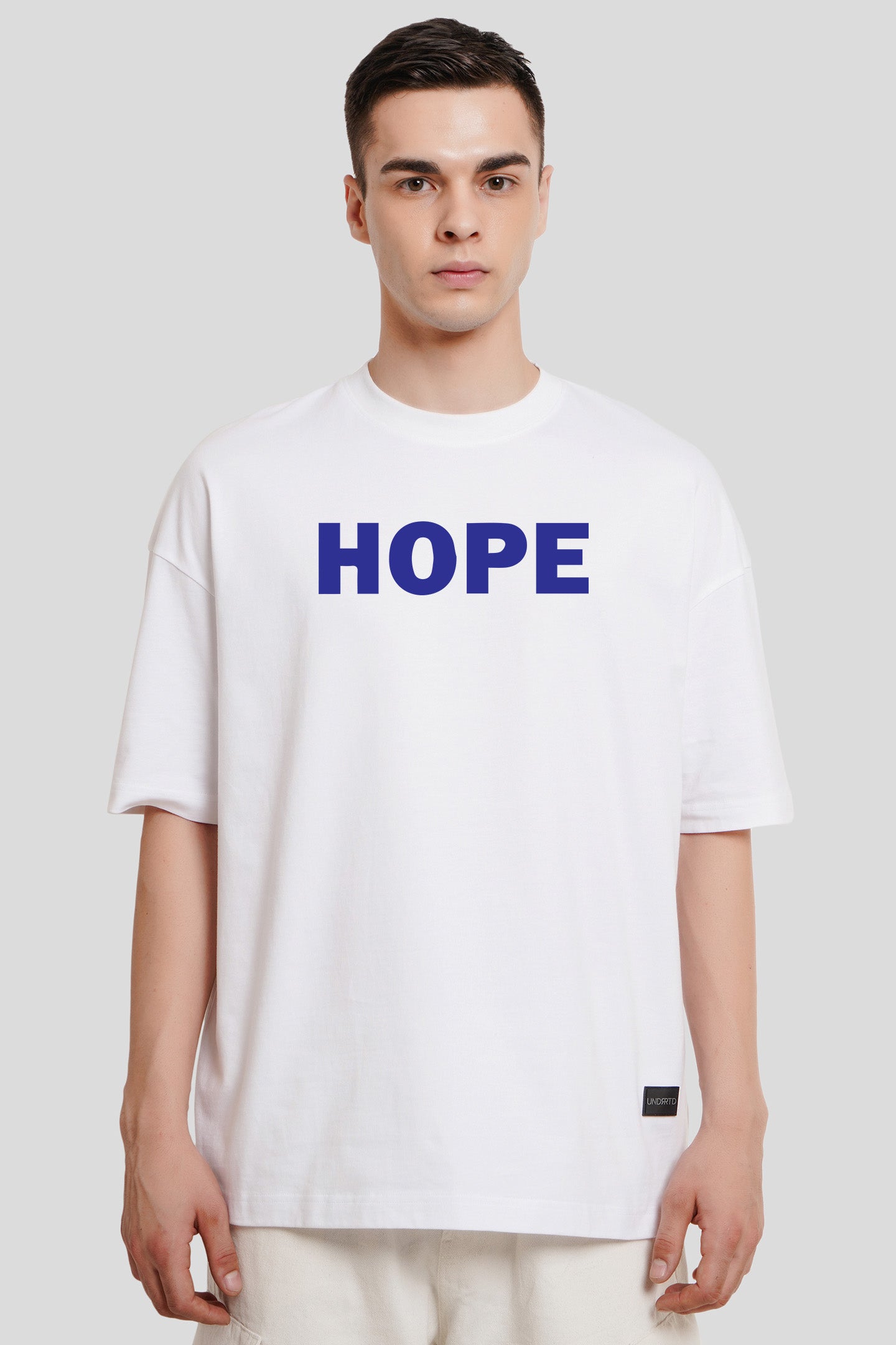 Hope White Printed T Shirt Men Baggy Fit With Front And Back Design Pic 1