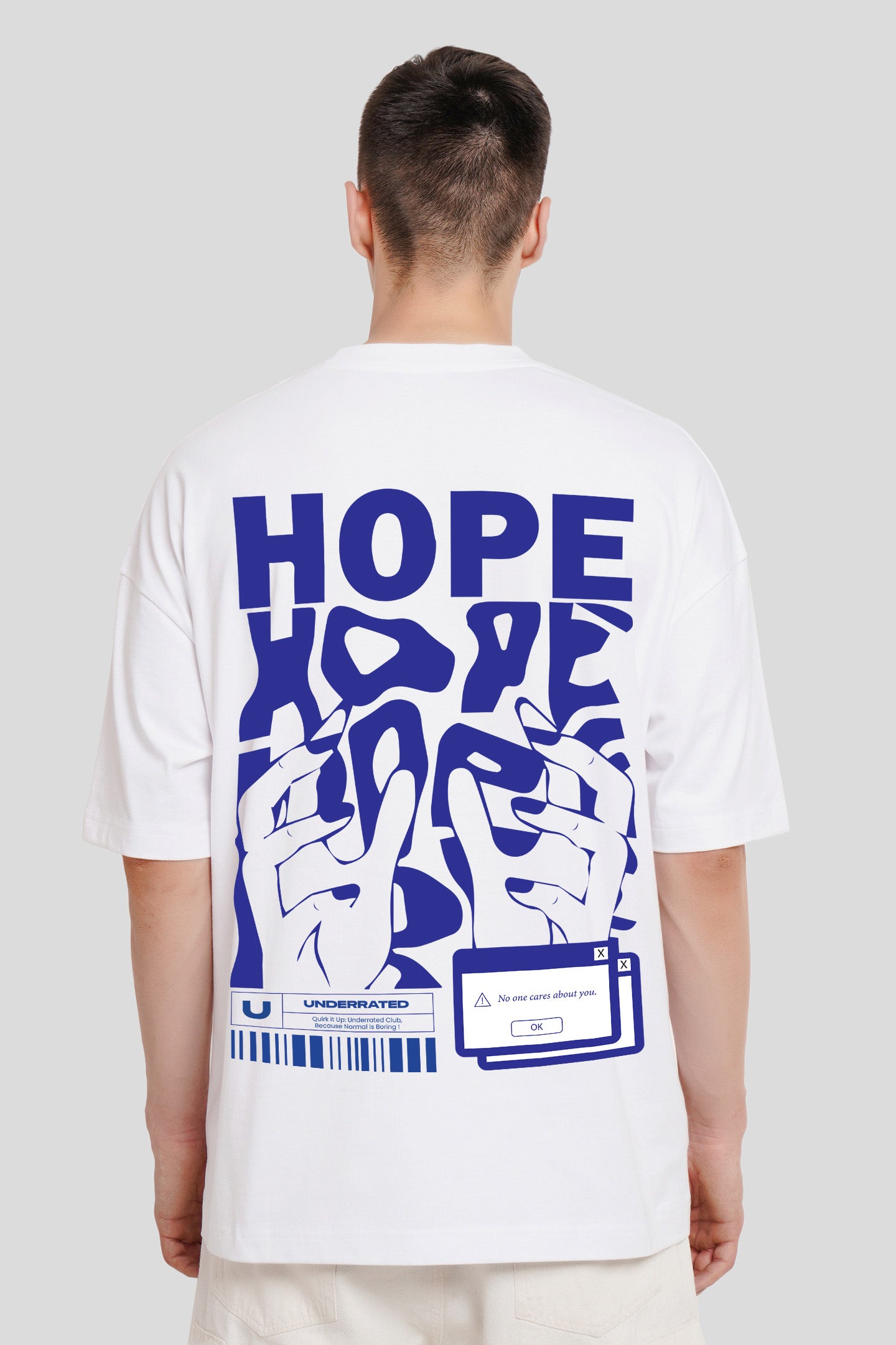 Hope White Printed T Shirt Men Baggy Fit With Front And Back Design Pic 2