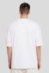 Realistic White Printed T Shirt Men Baggy Fit With Front Design Pic 2