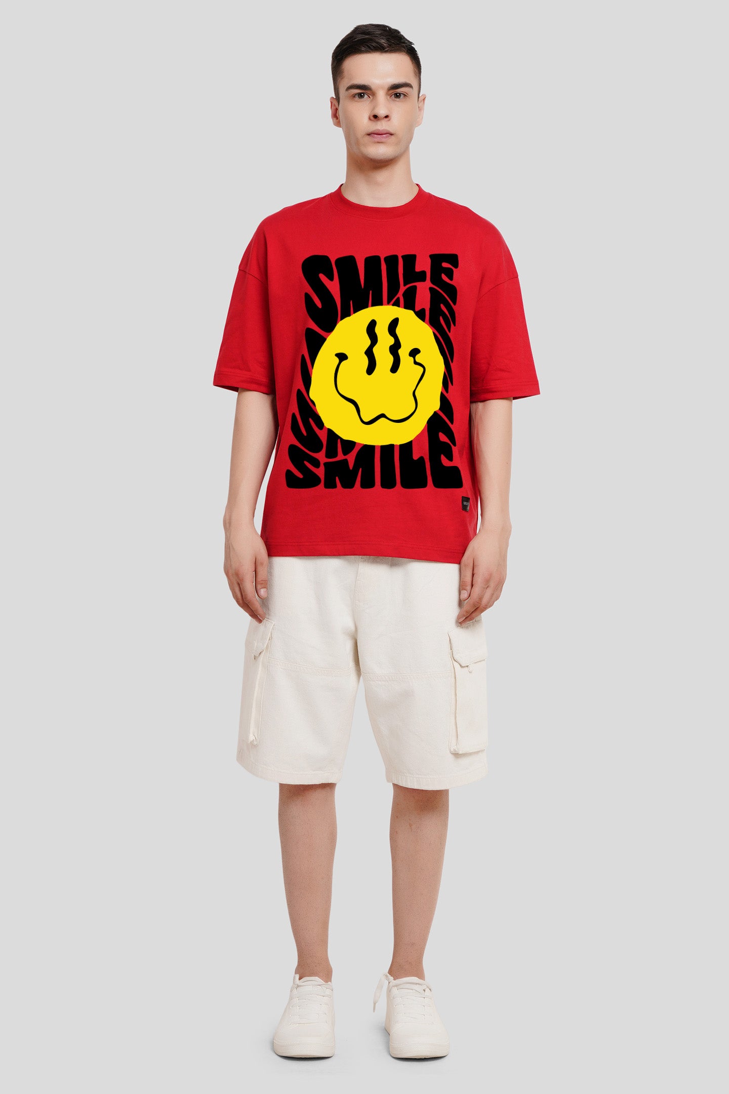 Smile Red Printed T Shirt Men Baggy Fit With Front Design Pic 4