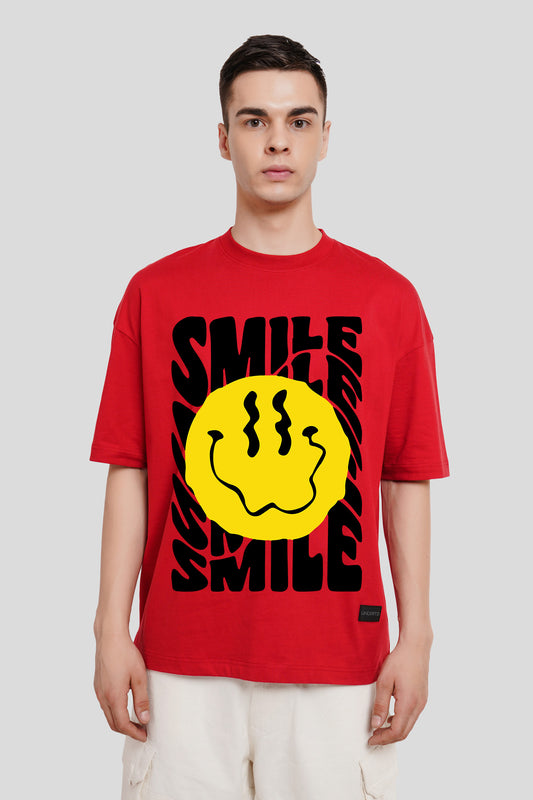 Smile Red Printed T-Shirt Men Baggy Fit