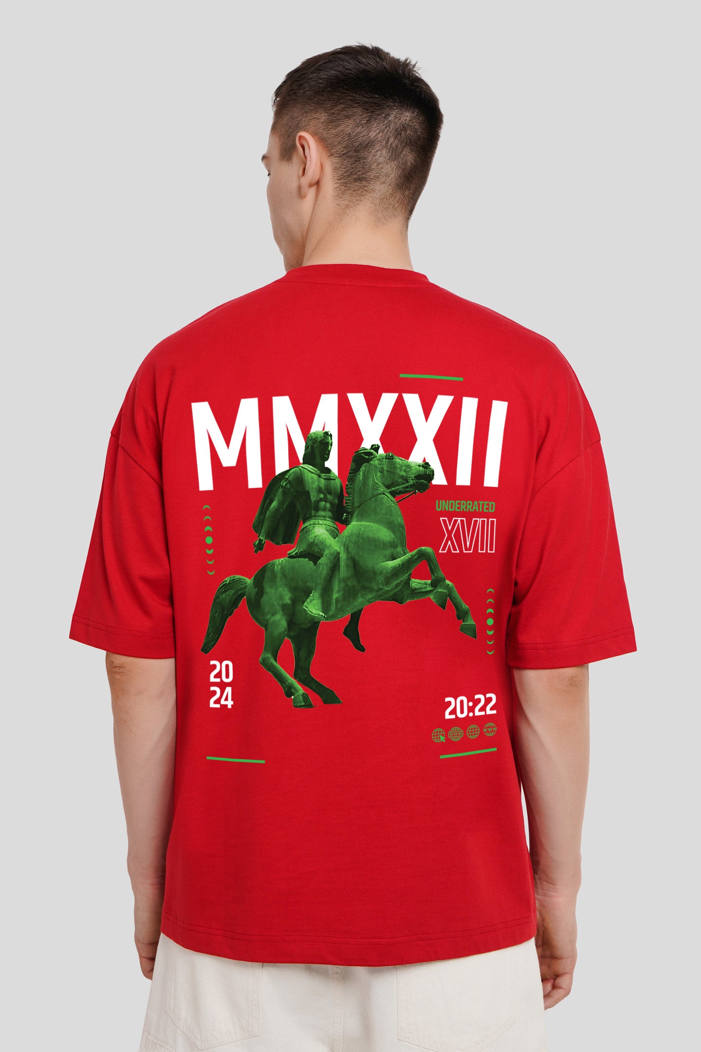 MMXXII Red Printed T-Shirt Men's Baggy Fit with Front and Back Design Pic 2