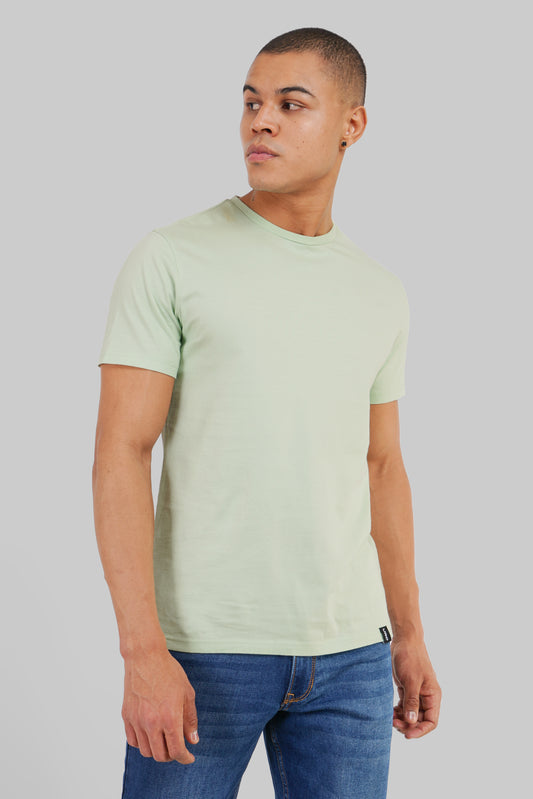 Solid Pastel Green Half Sleeves T-Shirt For Men Regular Fit