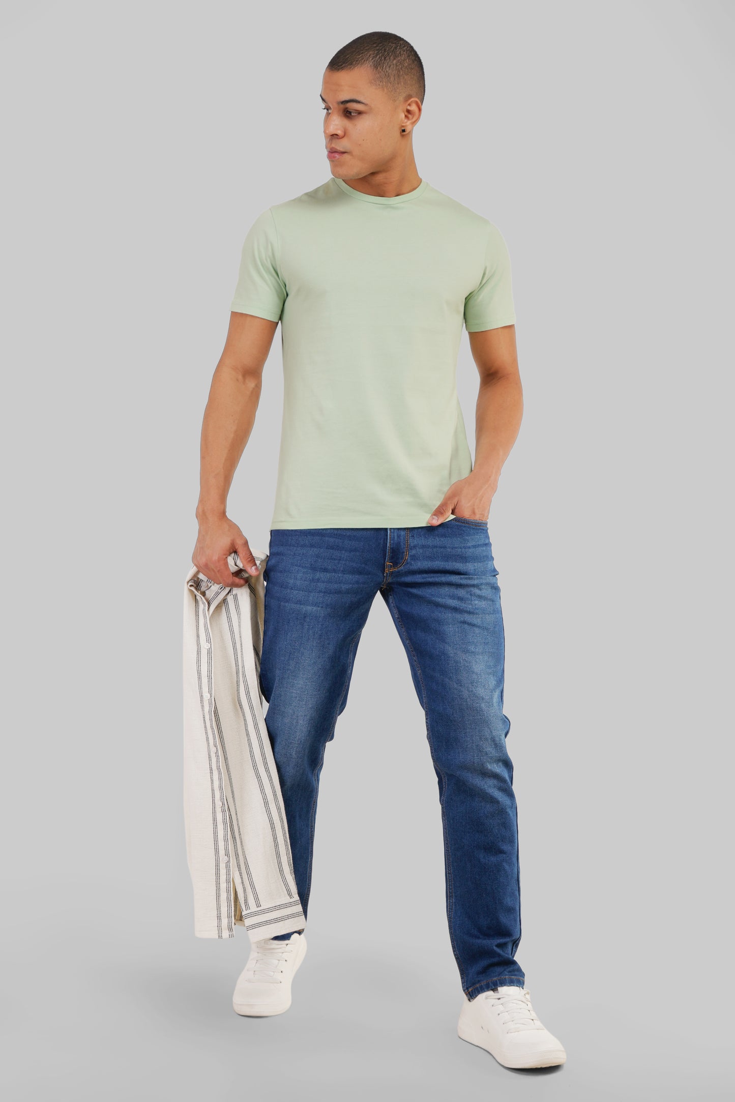 Solid Pastel Green Half Sleeves T-Shirt For Men Regular Fit