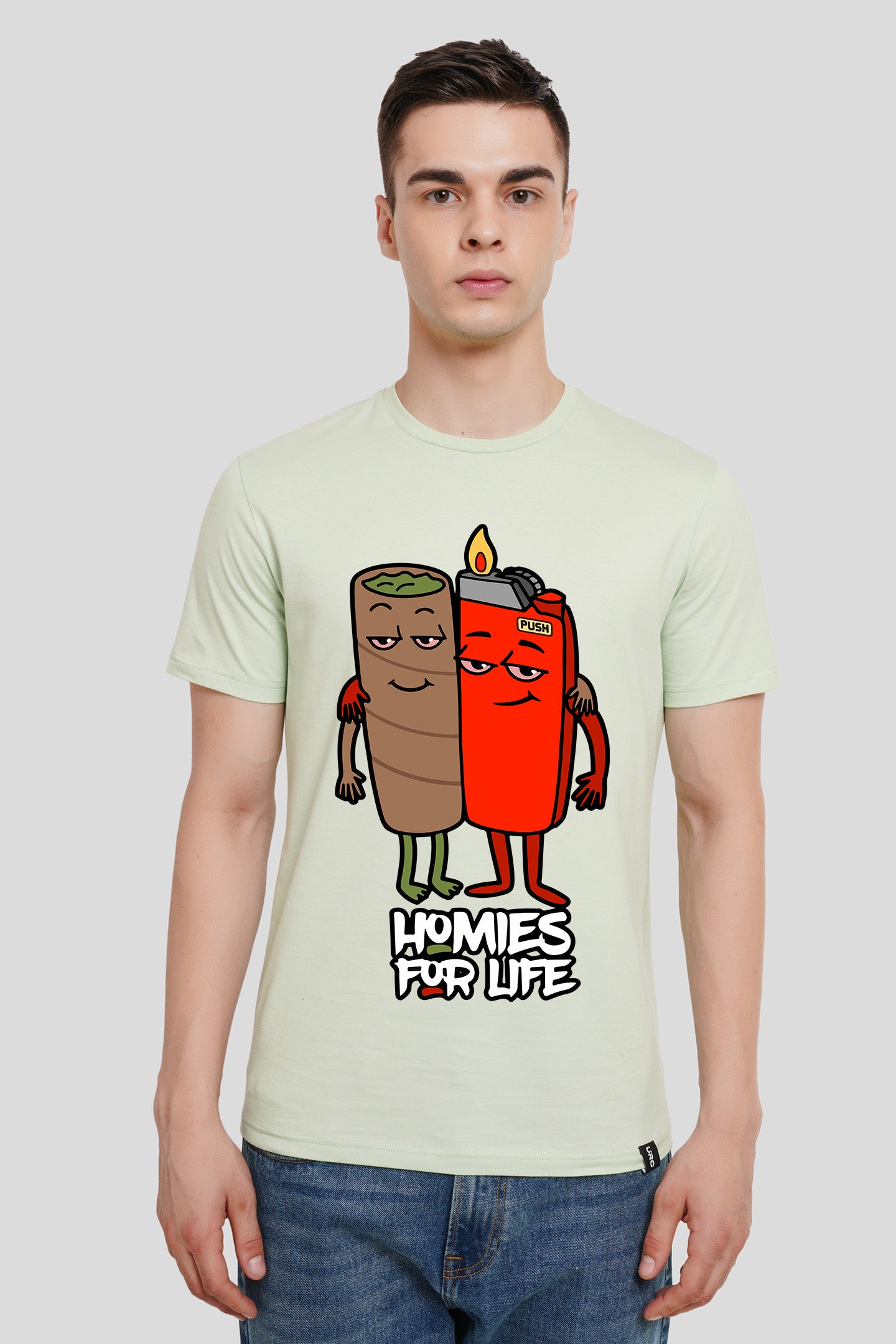 Homies For Life Pastel Green Regular Fit T-Shirt Men