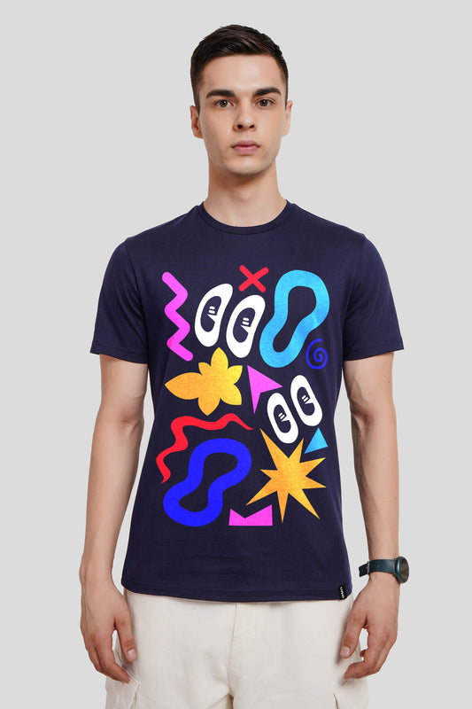 Doodled Print Navy Blue Regular Fit T-Shirt Men