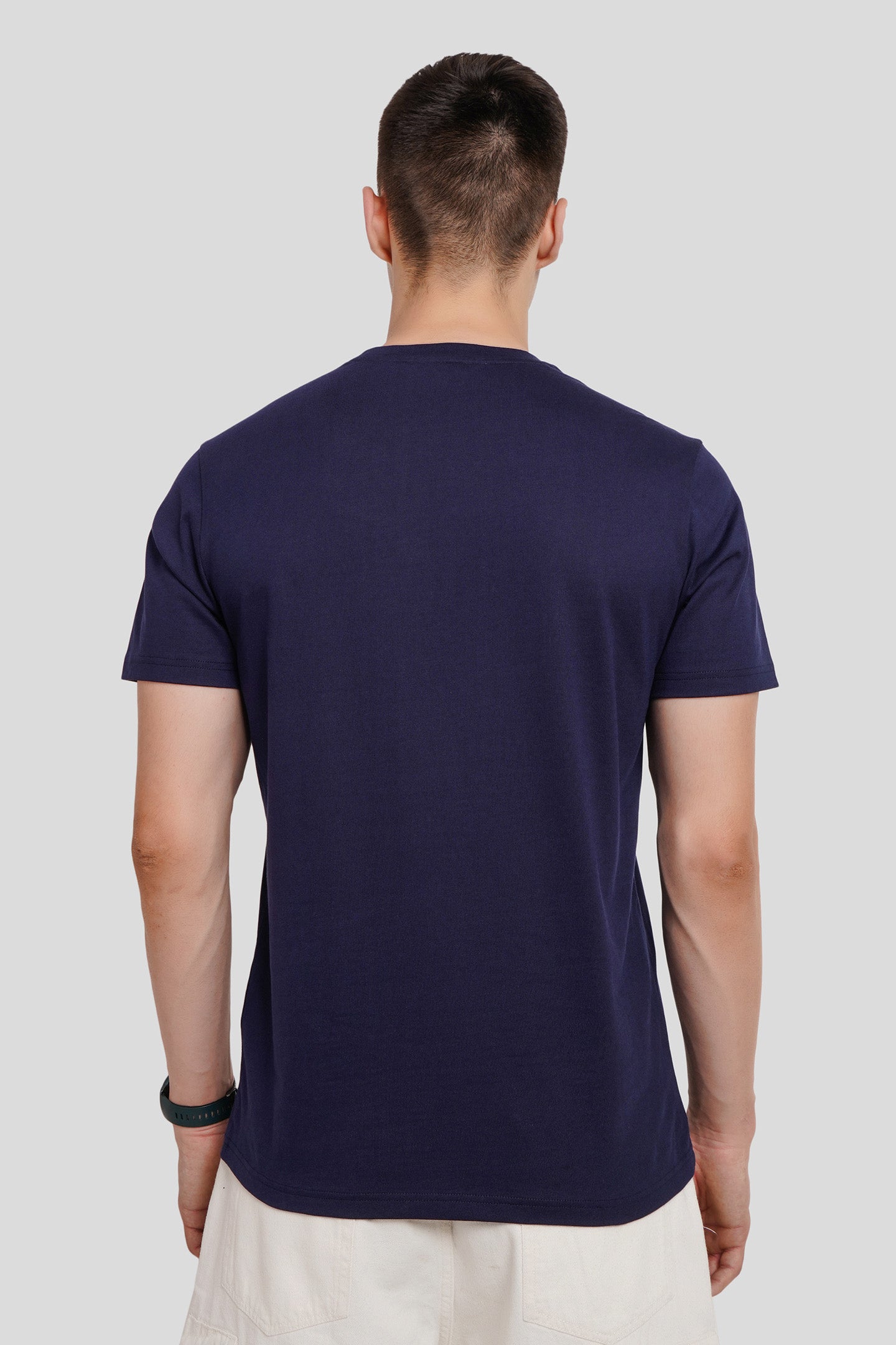 Real Boss Navy Blue Printed T Shirt Men Regular Fit With Front Design Pic 2
