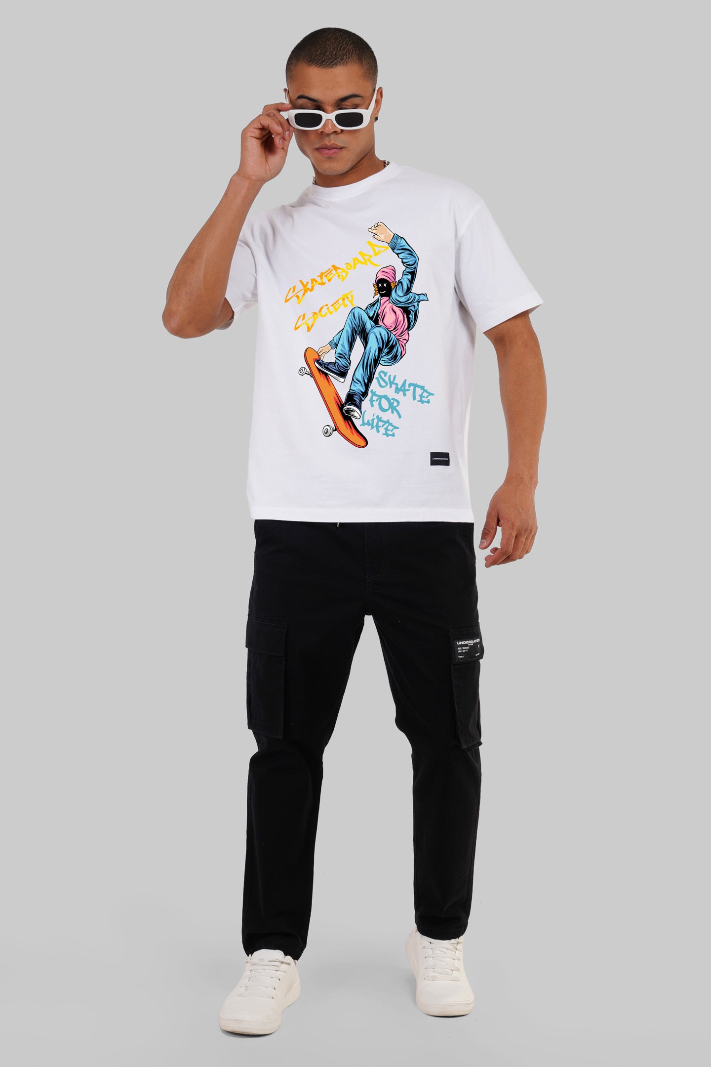 Skateboard Society White Oversized Fit T-Shirt Men