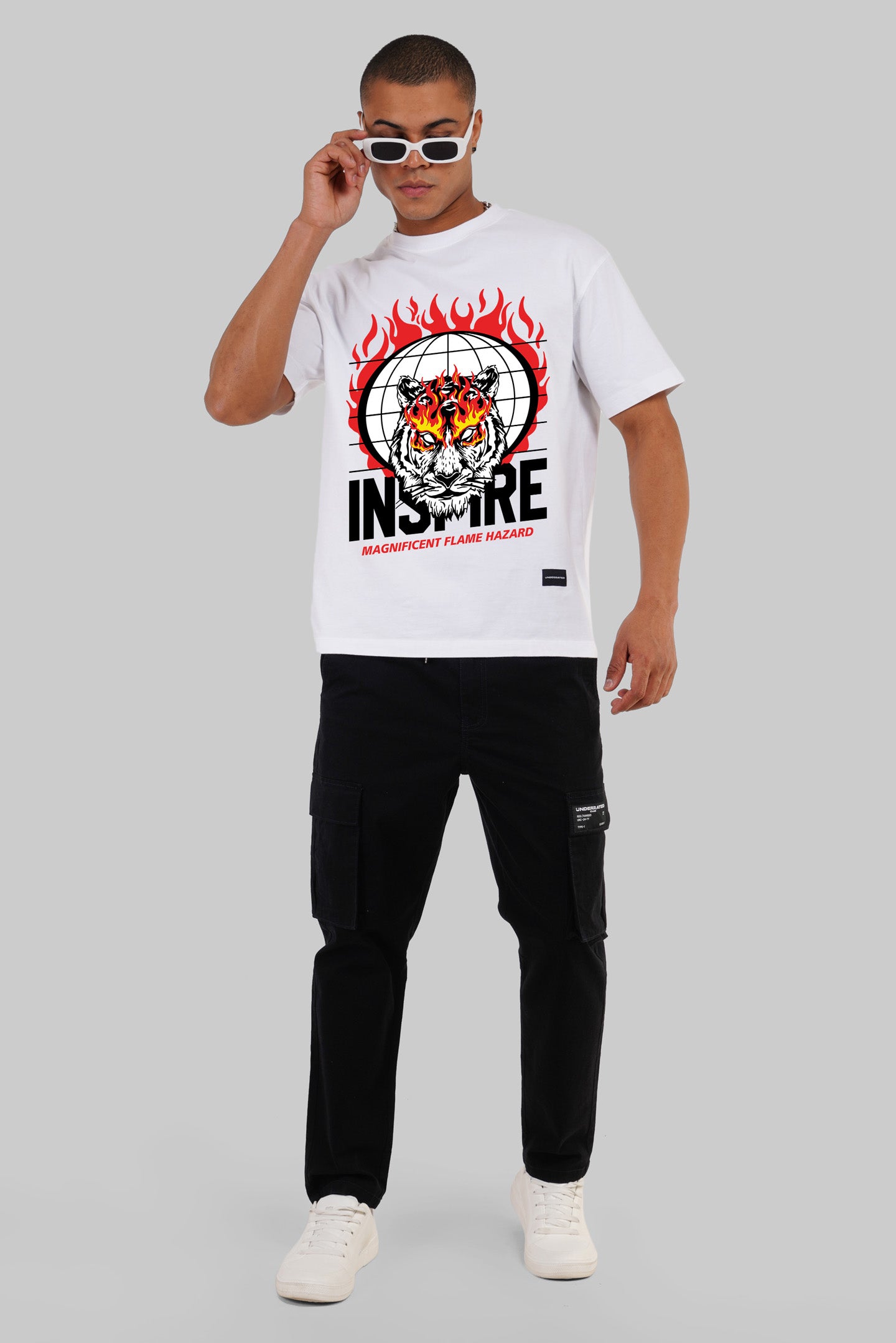 Roar Of Inspiration White Oversized Fit T-Shirt Men