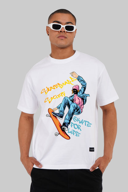 Skateboard Society White Oversized Fit T-Shirt Men