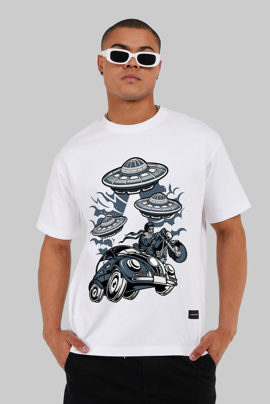 UFO Adventures White Oversized Fit T-Shirt Men