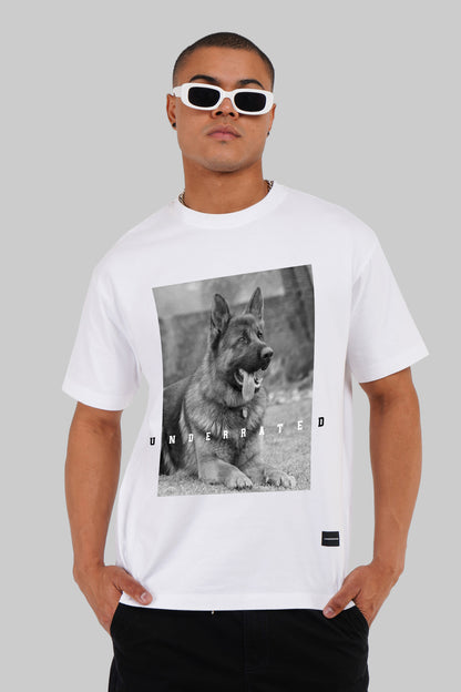 German Shepherd Print White Oversized Fit T-Shirt Men Pic 1