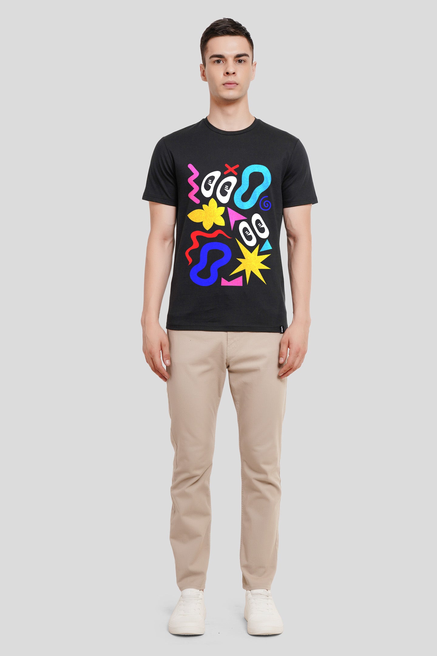 Doodled Print Black Regular Fit T-Shirt Men