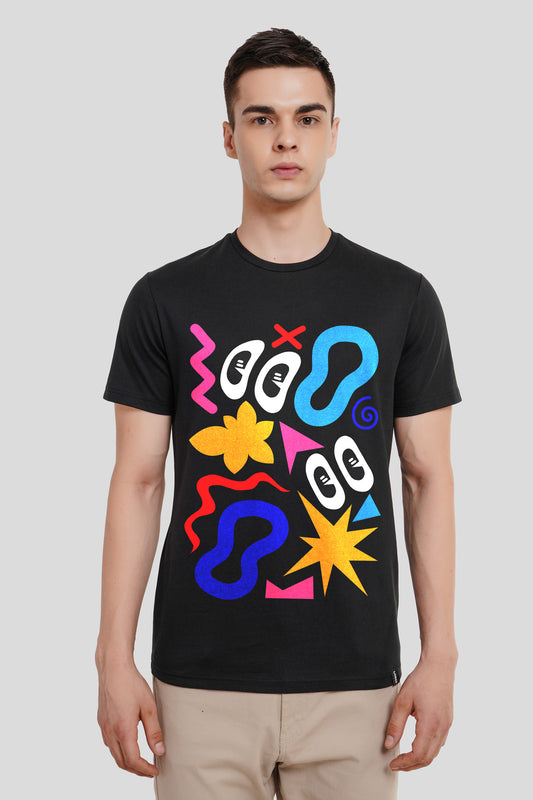 Doodled Print Black Regular Fit T-Shirt Men