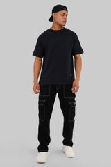 Rainbow Patch Black Oversized Fit T-Shirt Men Pic 4