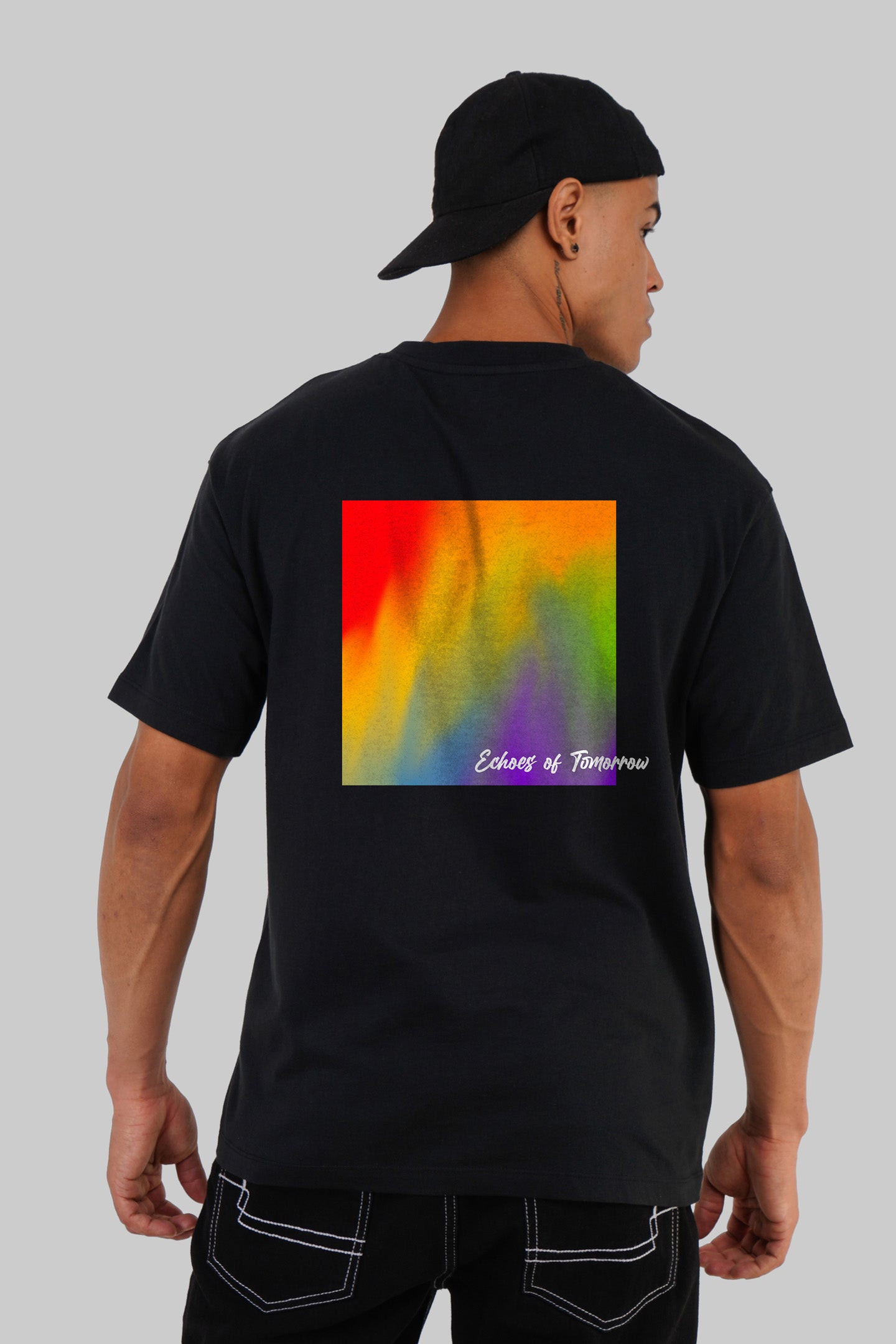 Rainbow Patch Black Oversized Fit T-Shirt Men Pic 1