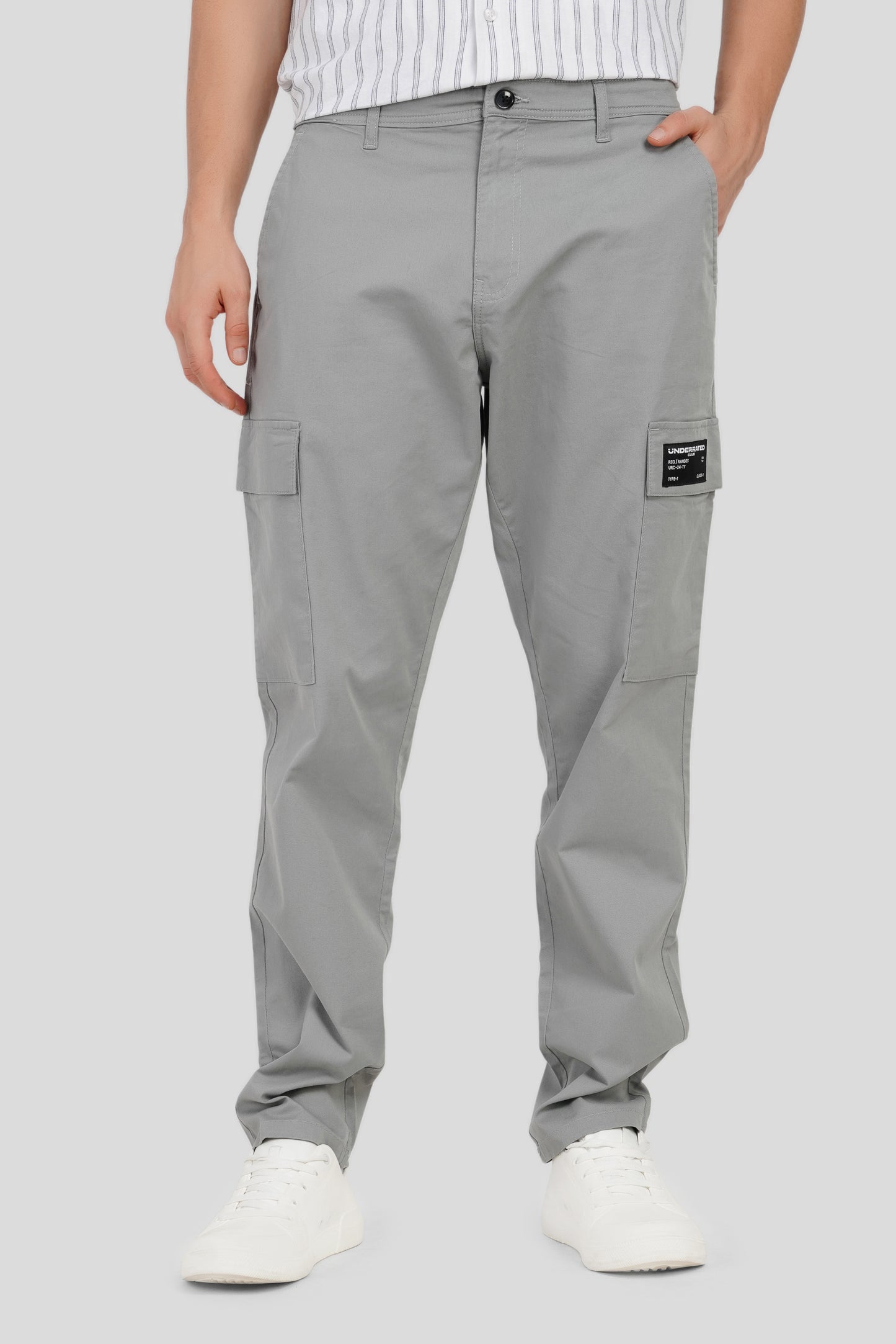 Grey Mid Rise Regular Fit 6 pocket Men's Cargo Pic 1