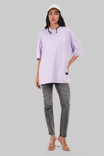 Solid Lilac Half Sleeves T-Shirt For Women Baggy Fit