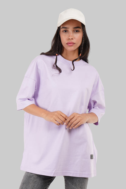 Solid Lilac Half Sleeves T-Shirt For Women Baggy Fit