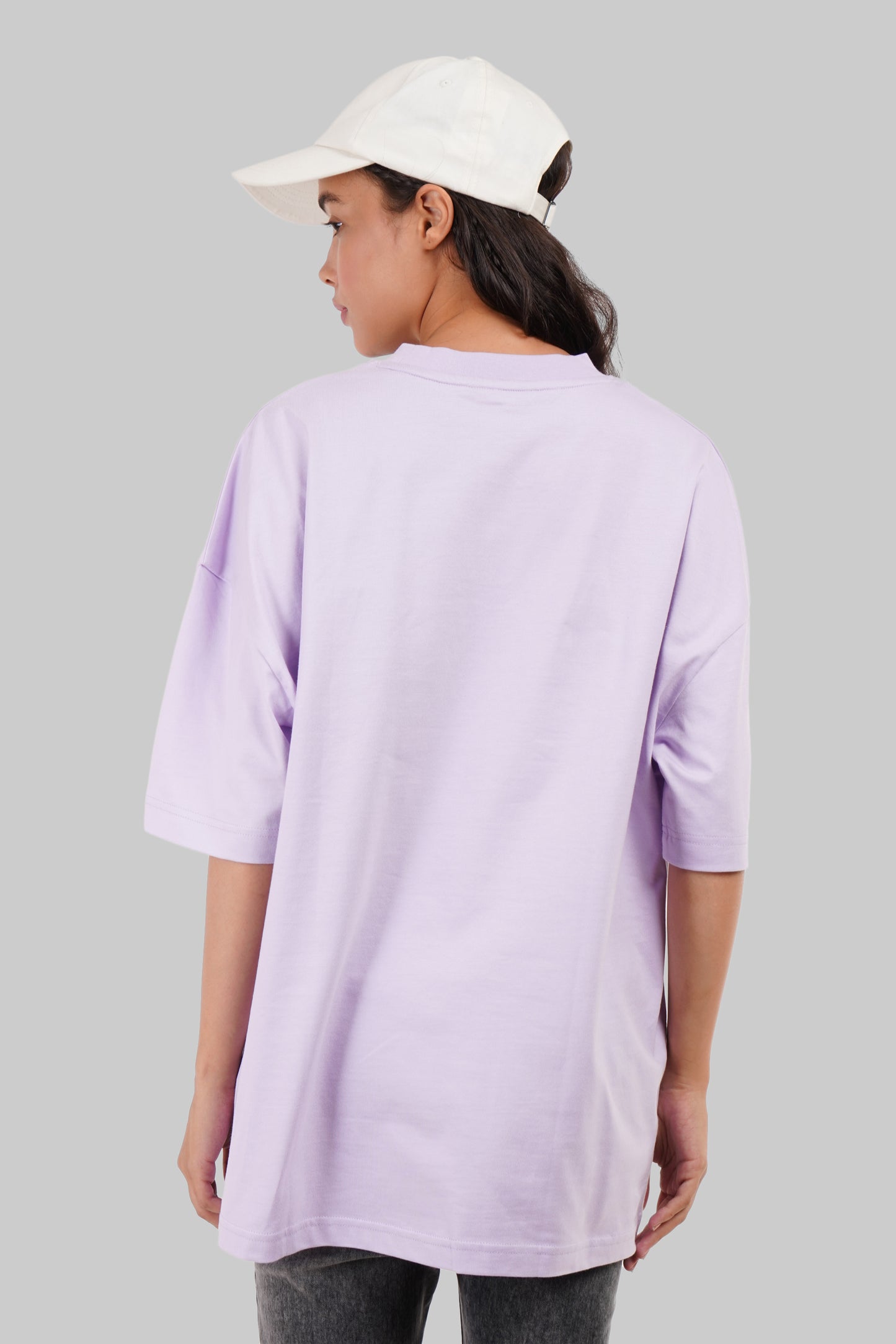 Solid Lilac Half Sleeves T-Shirt For Women Baggy Fit