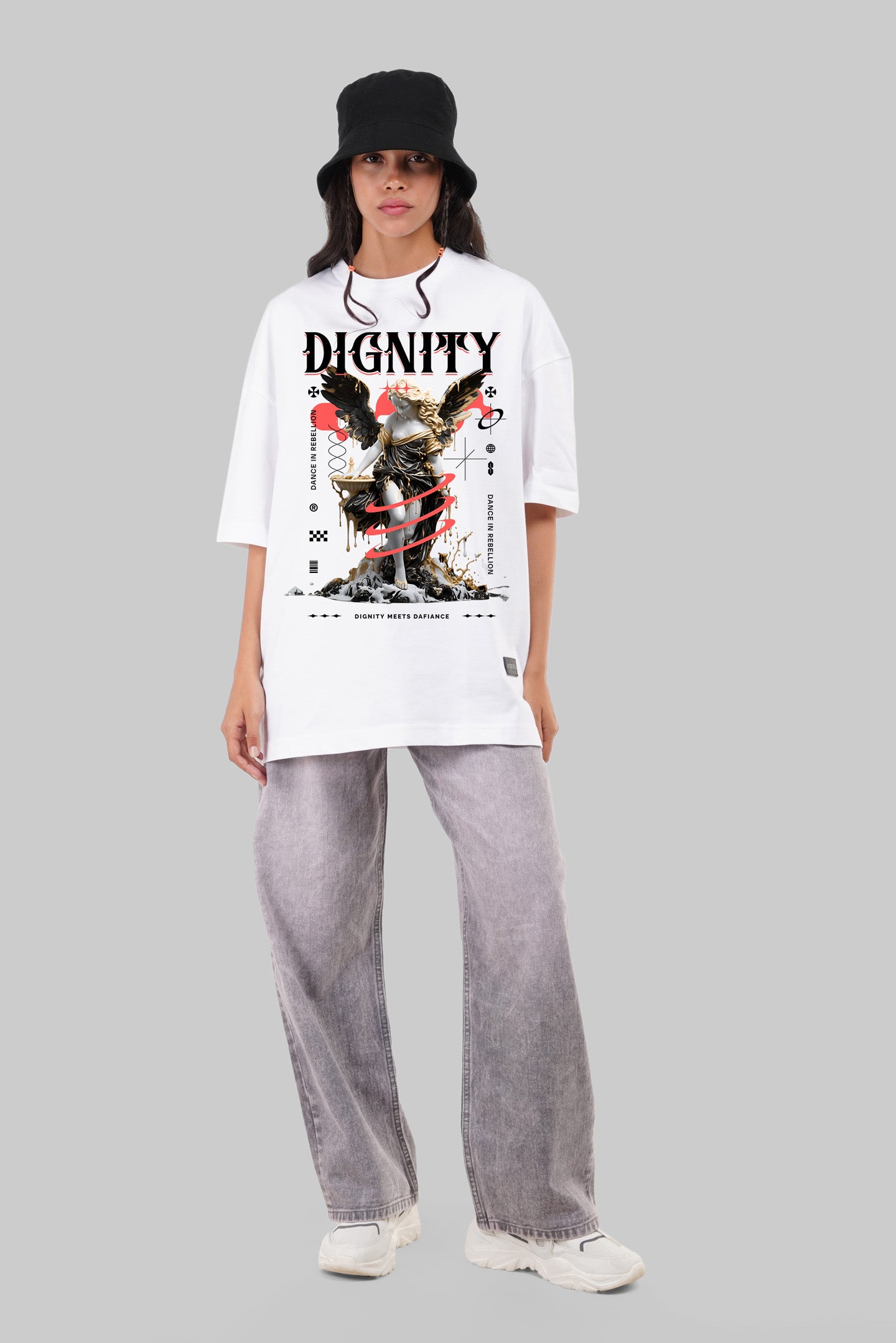 Dignity Divine Being White Baggy Fit T-Shirt Women