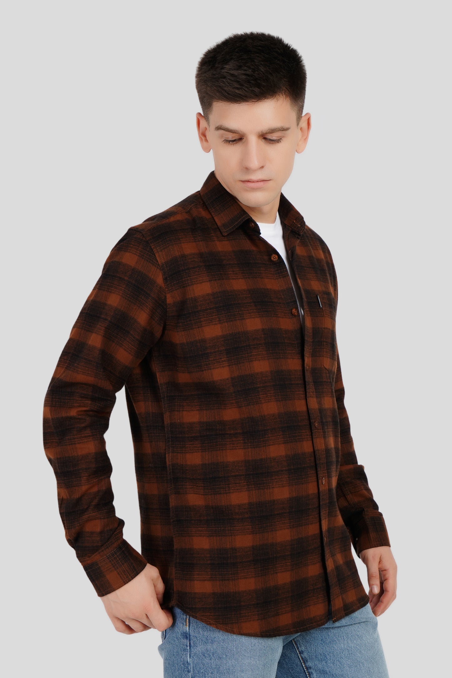 Brown Plaid Check Shirt