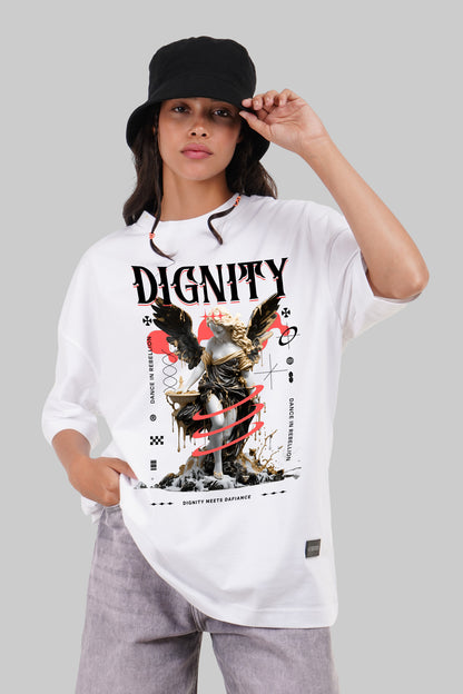 Dignity Divine Being White Baggy Fit T-Shirt Women